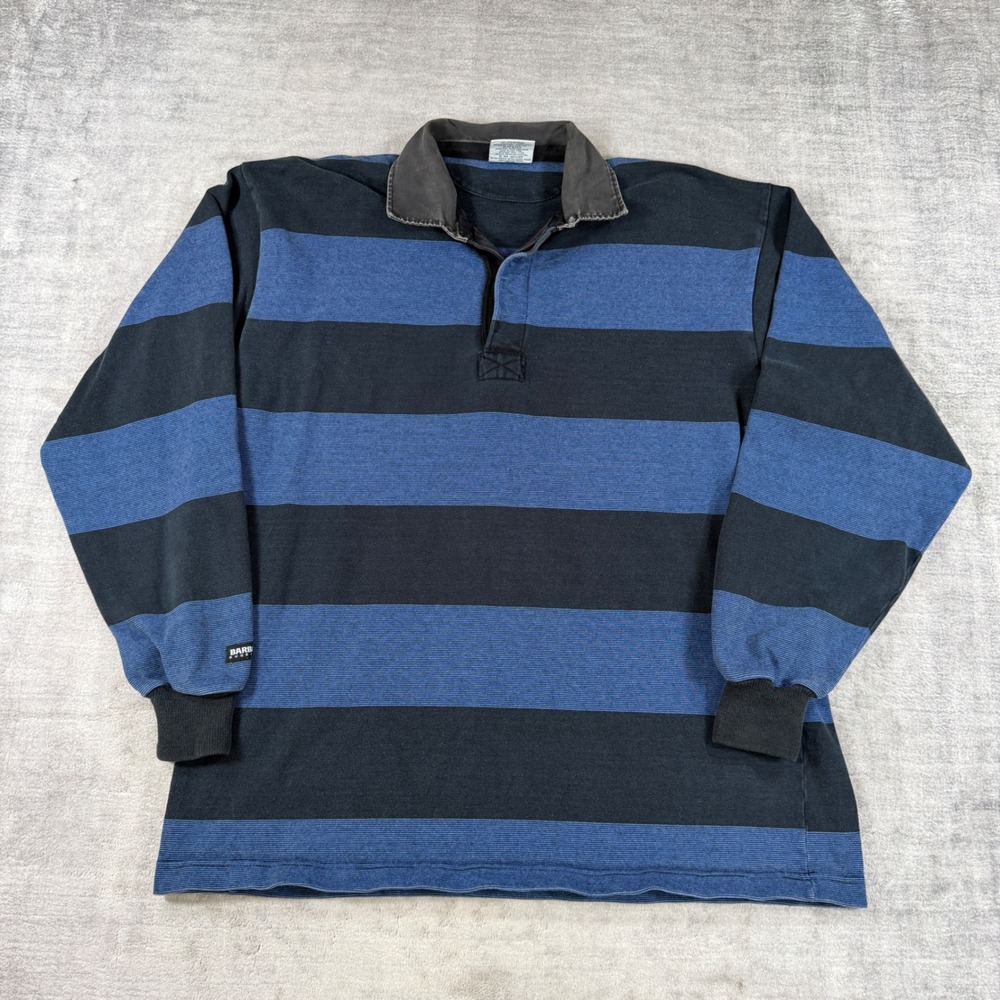 Barbarian Rugby Shirt Mens 3XL Blue Vintage Striped Long Sleeve Polo Preppy